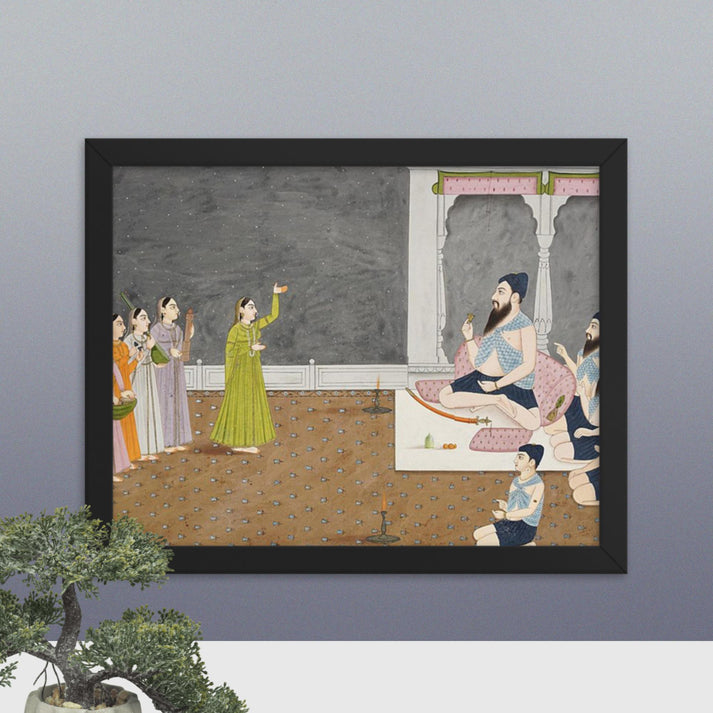 Misl-era Sikhs with dancing and singing women - Framed Print