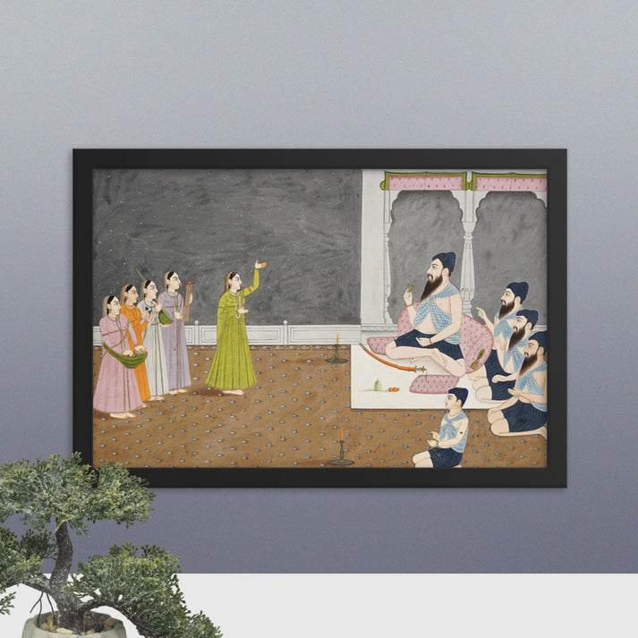 Misl-era Sikhs with dancing and singing women - Framed Print